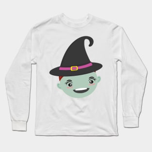 Cute Witch Halloween Face Gift for Halloween Holiday Long Sleeve T-Shirt